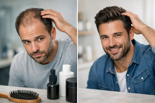 Antes y después rutina anticaída masculina