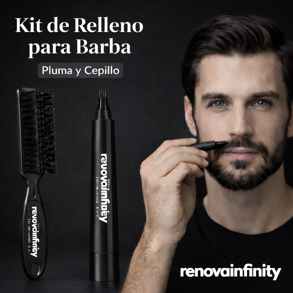 LÁPIZ RELLENADOR PARA BARBA + CEPILLO PROFESIONAL - COLOR NEGRO