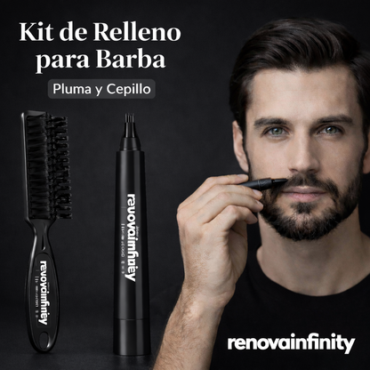 LÁPIZ RELLENADOR PARA BARBA + CEPILLO PROFESIONAL - COLOR NEGRO