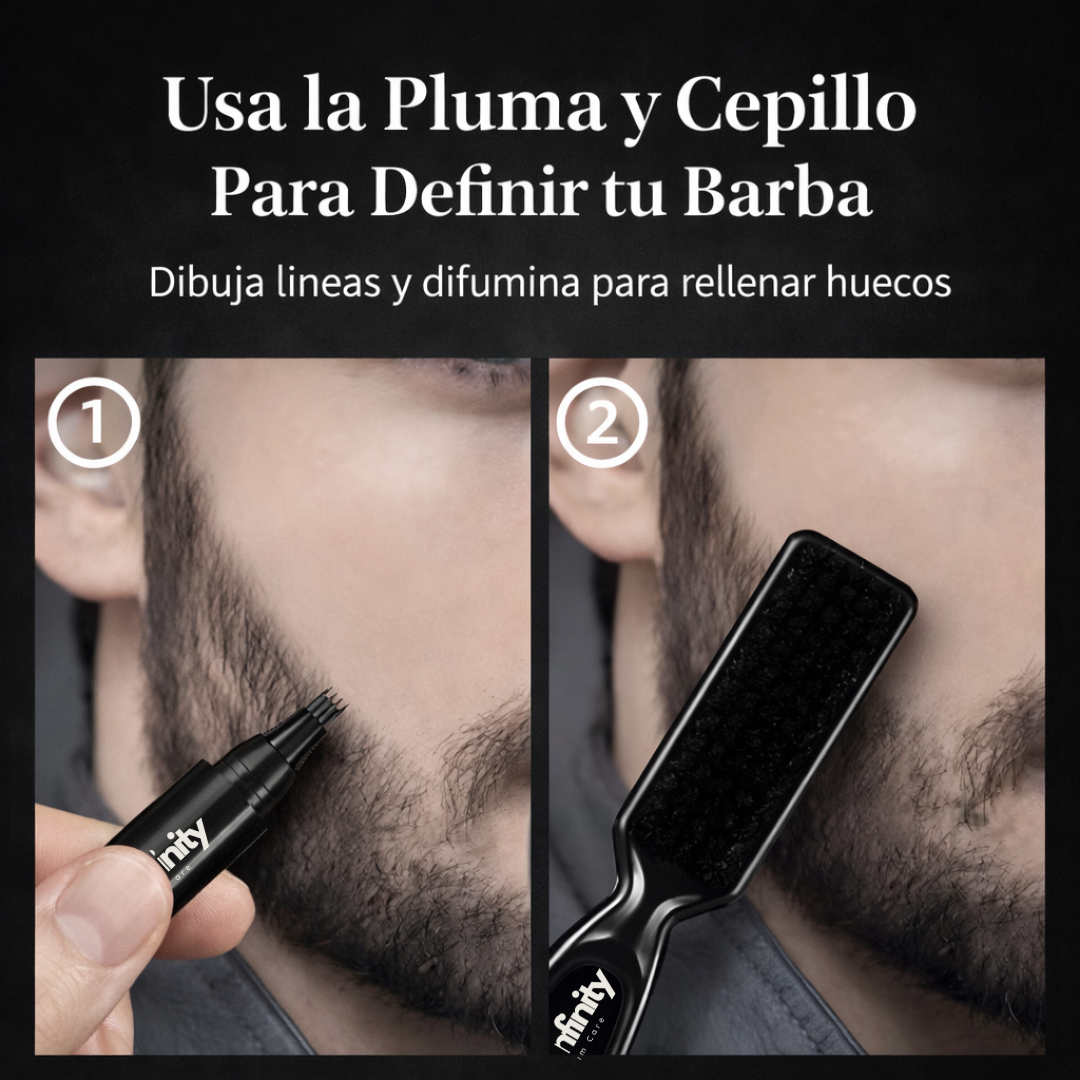 LÁPIZ RELLENADOR PARA BARBA + CEPILLO PROFESIONAL - COLOR NEGRO