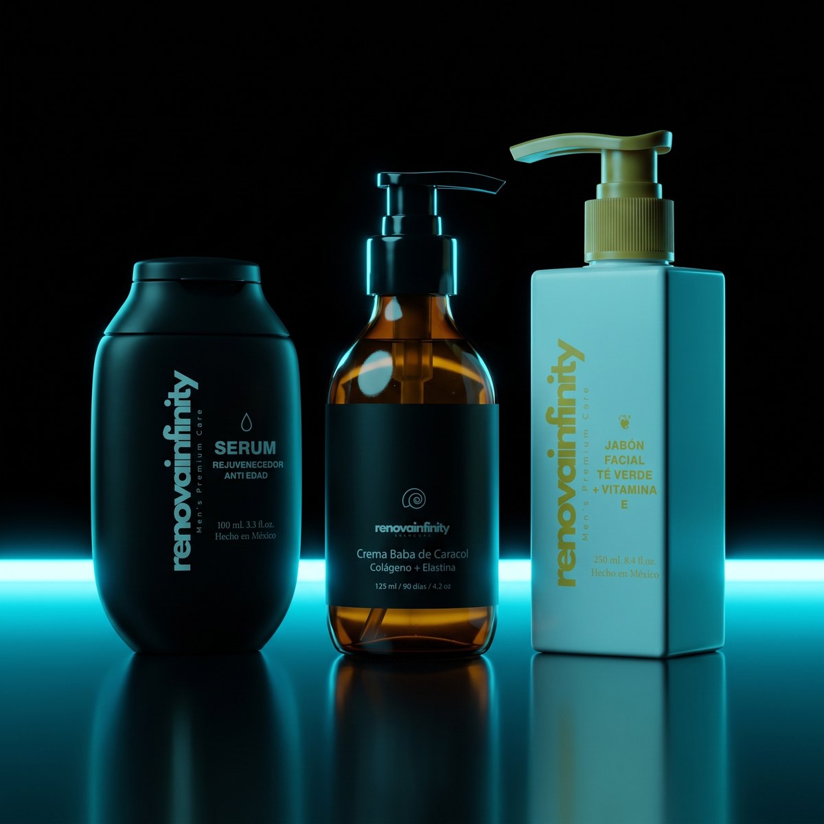 Protocolo Rostro Masculino 3.0: serum ácido hialurónico, crema baba de caracol y jabón facial té verde